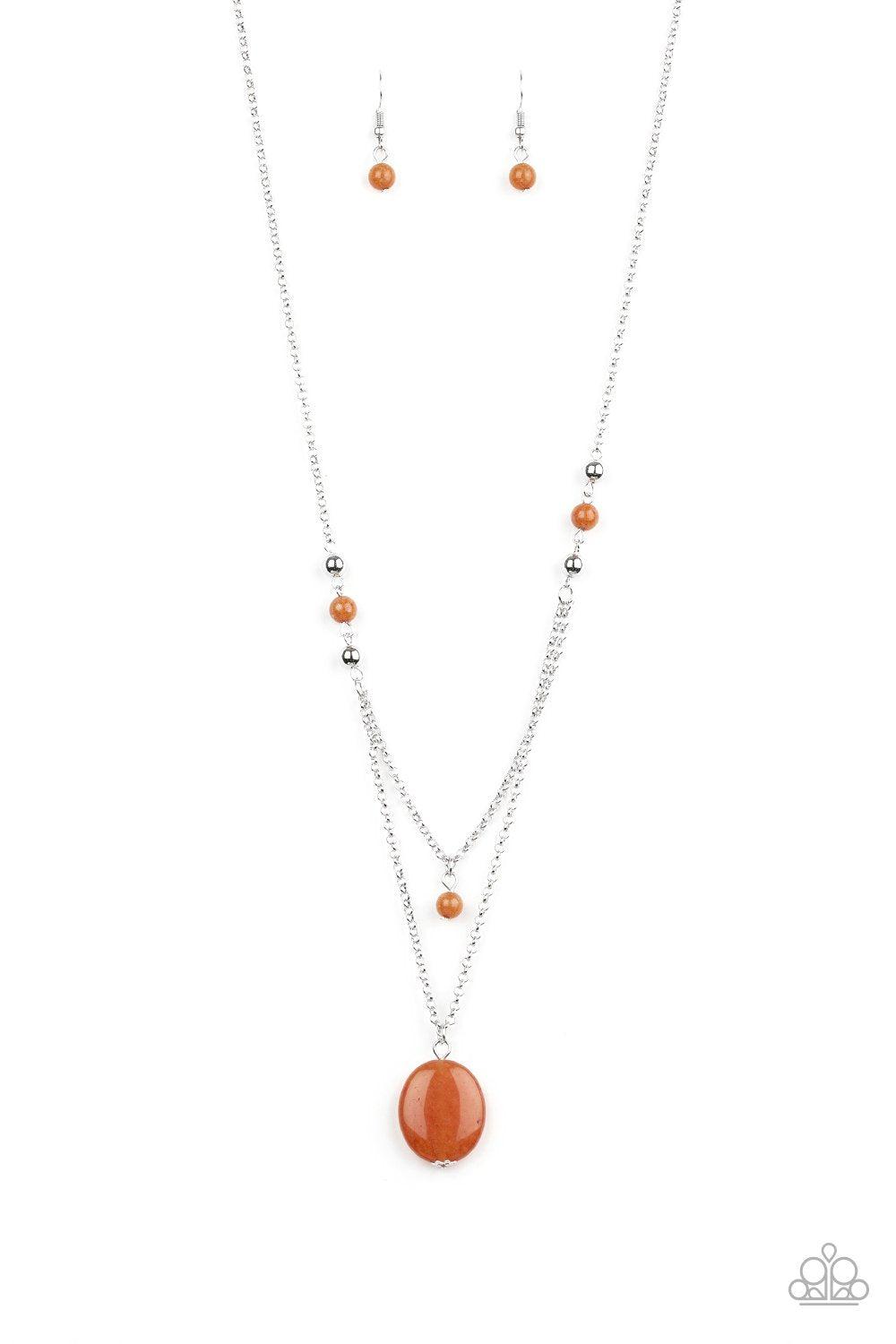 Time To Hit The ROAM Silver and Orange Stone Necklace - Paparazzi Accessories- lightbox - CarasShop.com - Paparazzi Jewelry by Cara Jewels
