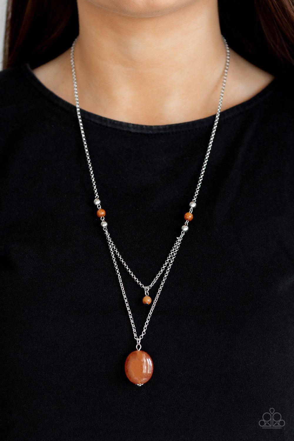Time To Hit The ROAM Silver and Orange Stone Necklace - Paparazzi Accessories- on model - CarasShop.com - Paparazzi Jewelry by Cara Jewels