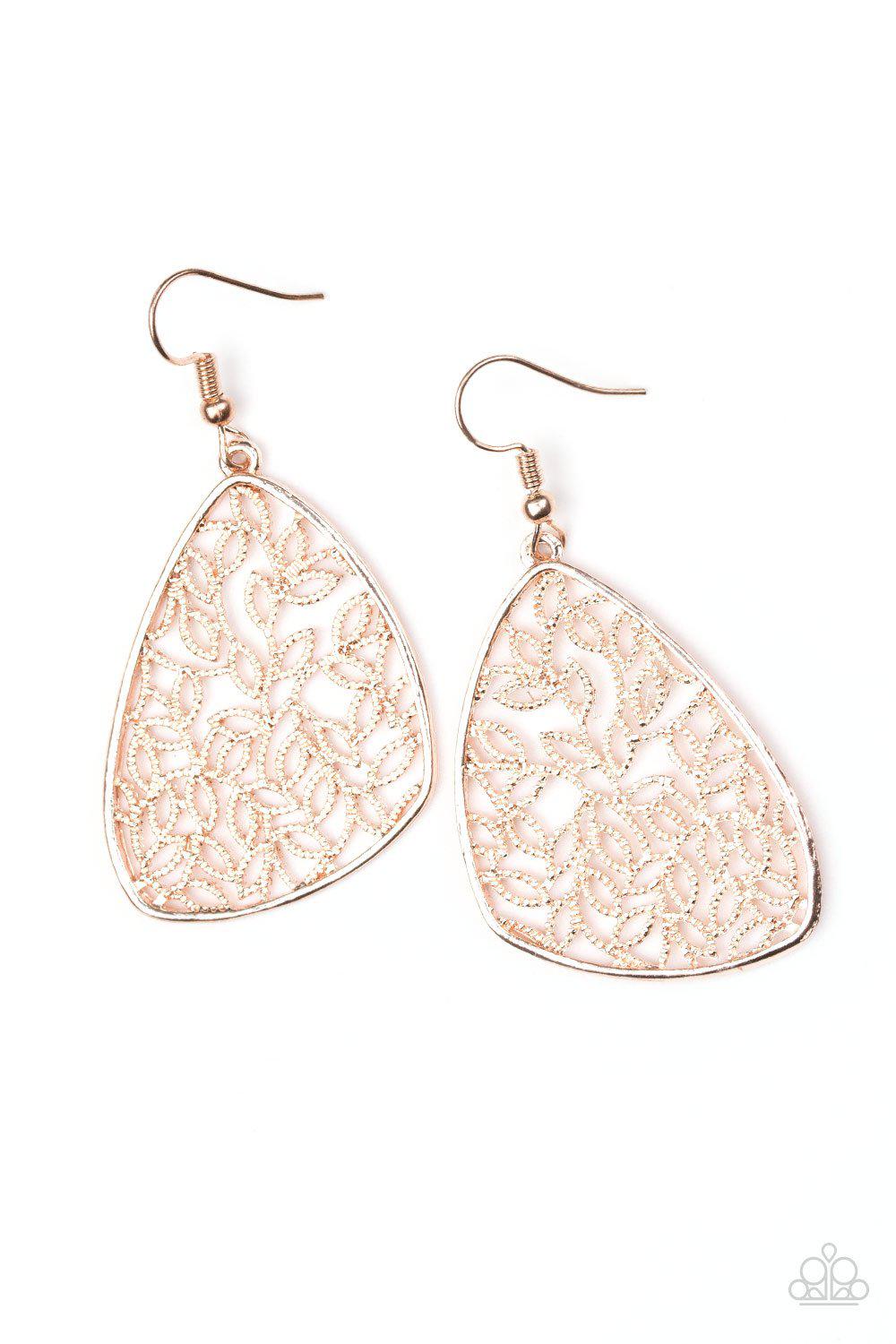Time To LEAF Rose Gold Earrings - Paparazzi Accessories- lightbox - CarasShop.com - Paparazzi Jewelry by Cara Jewels