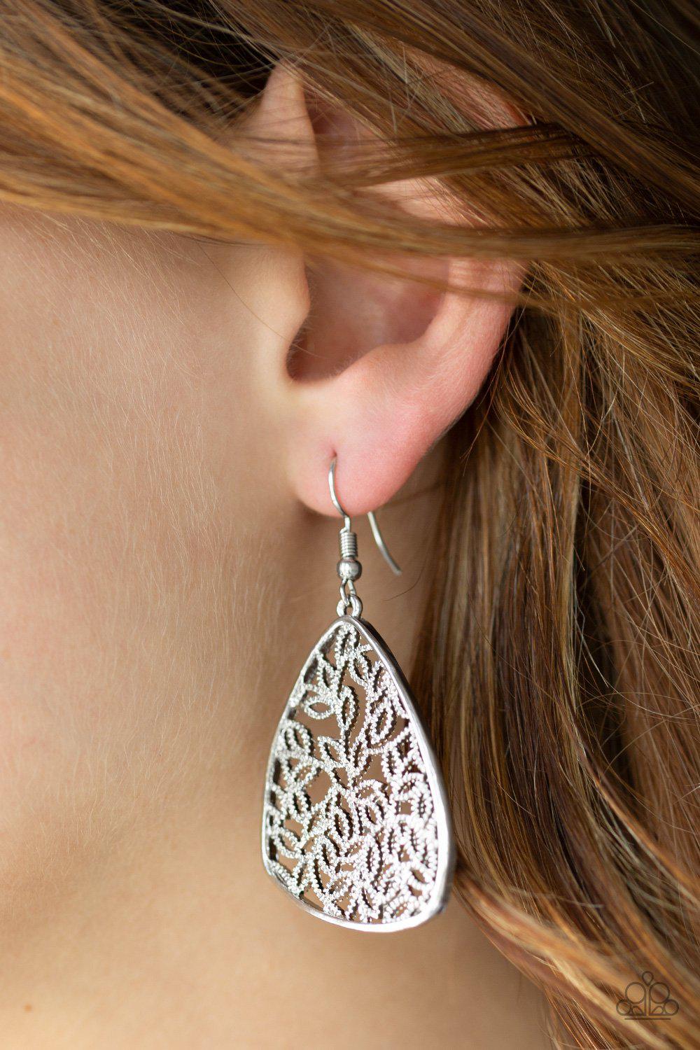 Time to LEAF Silver Earrings - Paparazzi Accessories- lightbox - CarasShop.com - Paparazzi Jewelry by Cara Jewels