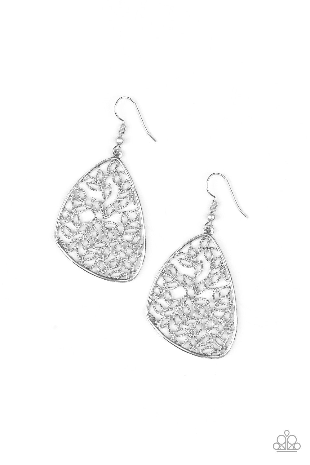 Time to LEAF Silver Earrings - Paparazzi Accessories- on model - CarasShop.com - Paparazzi Jewelry by Cara Jewels
