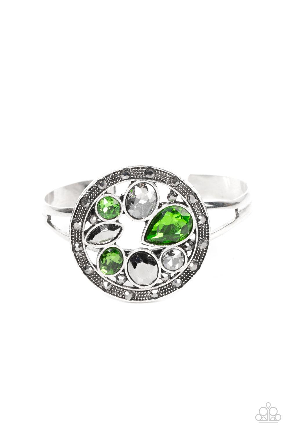 Time to Twinkle Green Rhinestone Cuff Bracelet - Paparazzi Accessories- lightbox - CarasShop.com - Paparazzi Jewelry by Cara Jewels