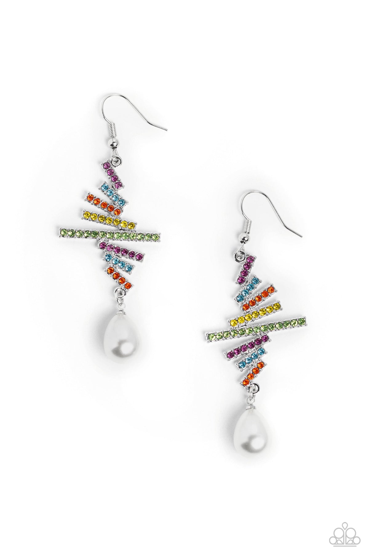 Timeless Tapestry Multi Rhinestone and Pearl Earrings - Paparazzi Accessories- lightbox - CarasShop.com - Paparazzi Jewelry by Cara Jewels