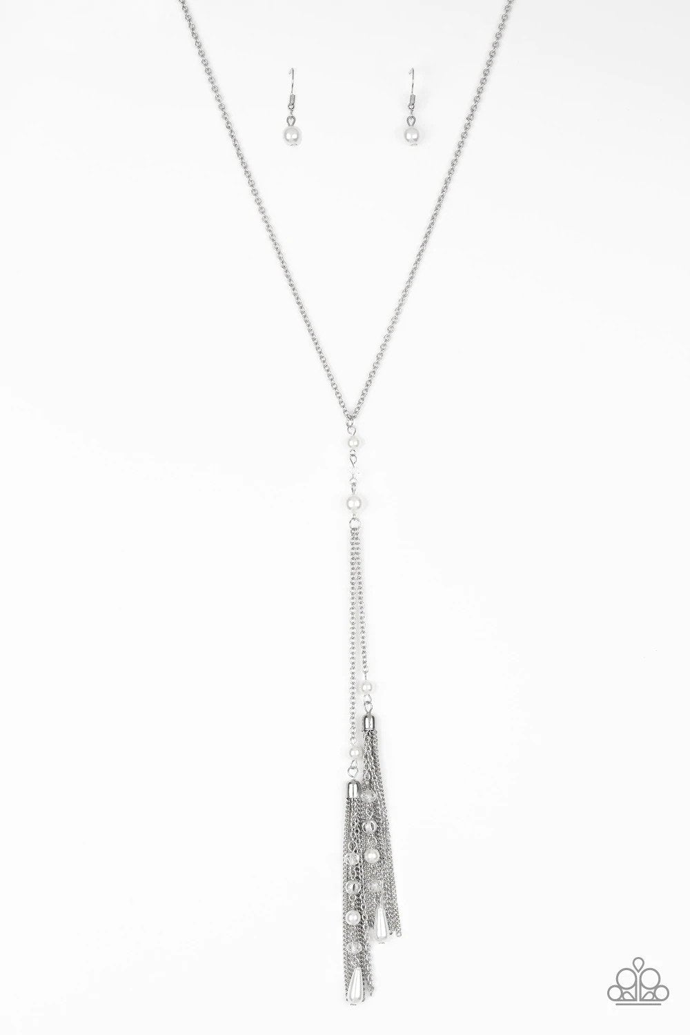 Timeless Tassels Silver Necklace - Paparazzi Accessories- lightbox - CarasShop.com - Paparazzi Jewelry by Cara Jewels