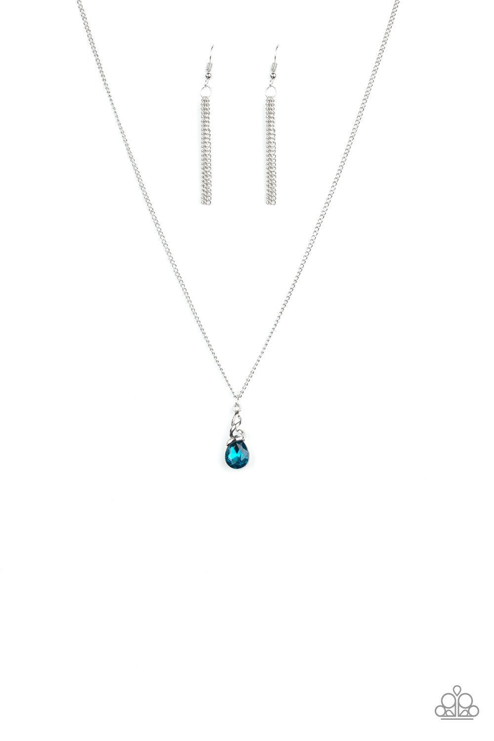 Timeless Trinket Blue Rhinestone Necklace - Paparazzi Accessories - free matching earrings -CarasShop.com - Paparazzi Jewelry by Cara Jewels