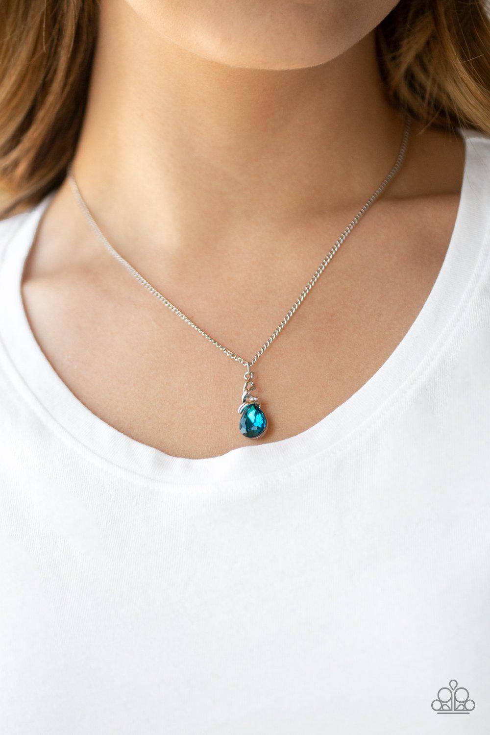 Timeless Trinket Blue Rhinestone Necklace - Paparazzi Accessories- lightbox - CarasShop.com - Paparazzi Jewelry by Cara Jewels