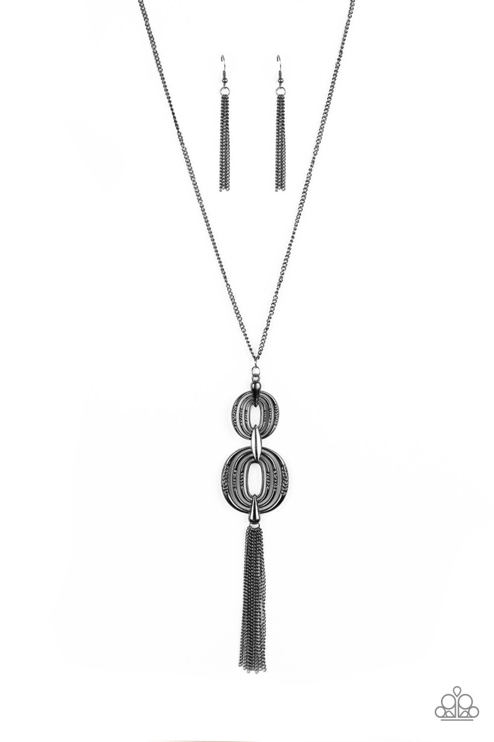 Timelessly Tasseled Gunmetal Black Necklace - Paparazzi Accessories- lightbox - CarasShop.com - Paparazzi Jewelry by Cara Jewels