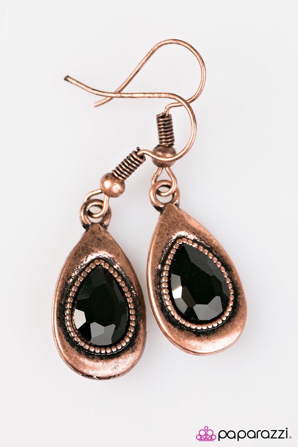 Timelessly Teardrops Copper and Black Earrings - Paparazzi Accessories- lightbox - CarasShop.com - Paparazzi Jewelry by Cara Jewels