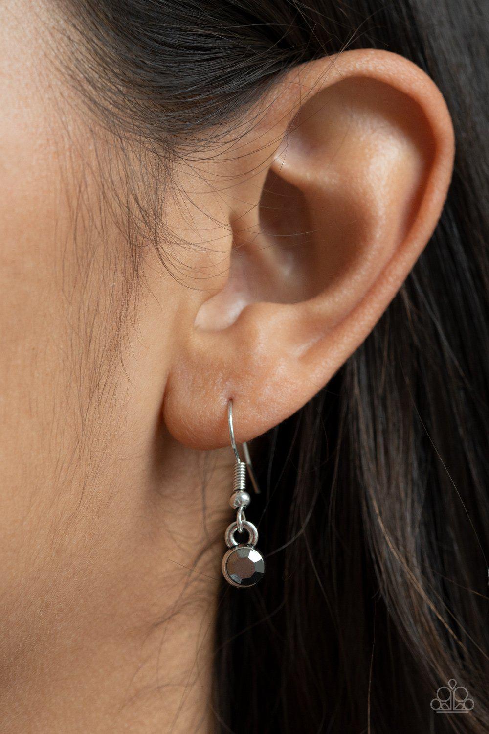 Timelessly Tilted Blue and Silver Rhinestone Pendant Necklace - Paparazzi Accessories - free matching earrings -CarasShop.com - Paparazzi Jewelry by Cara Jewels