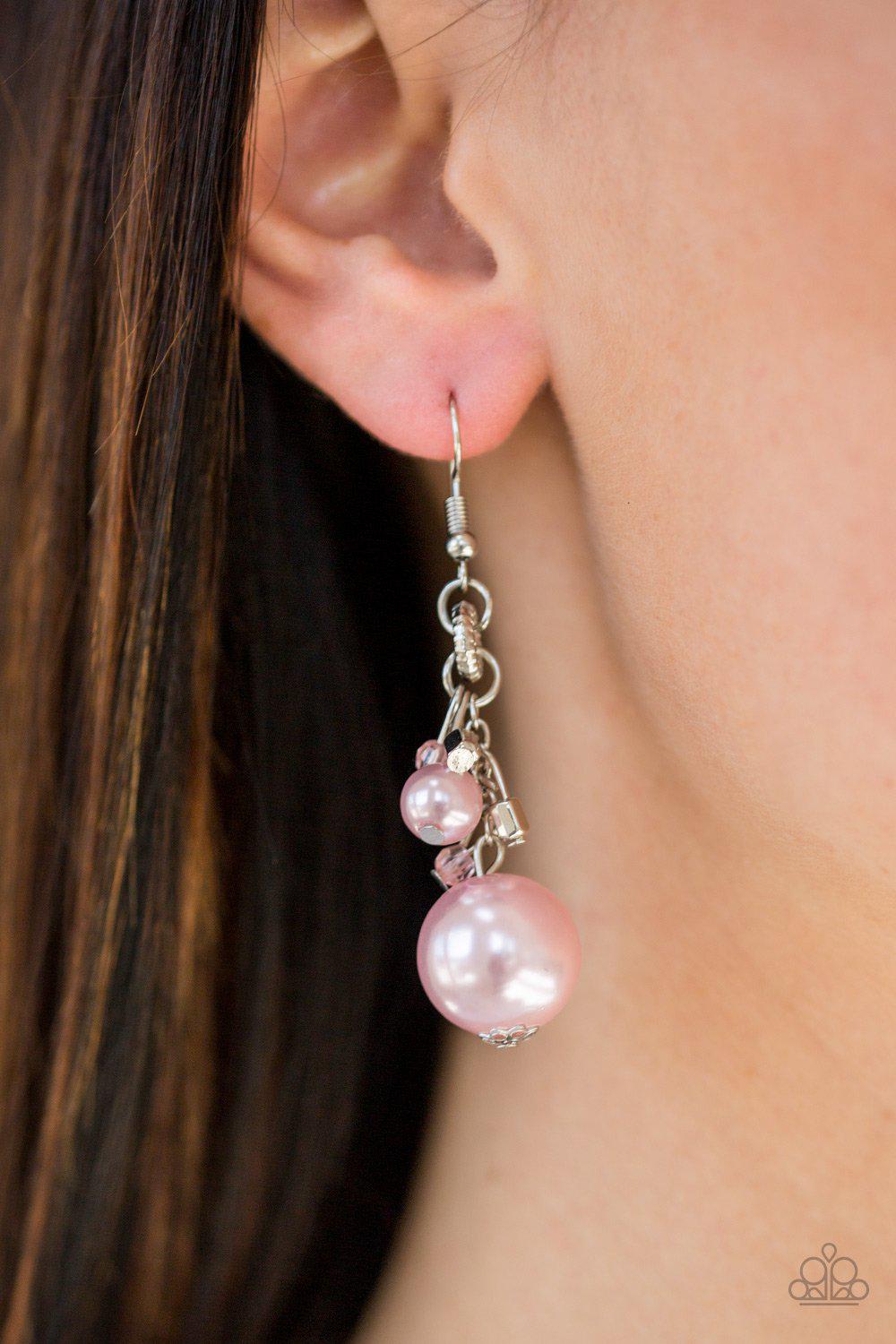 Timelessly Traditional Pink Pearl Earrings - Paparazzi Accessories- lightbox - CarasShop.com - Paparazzi Jewelry by Cara Jewels