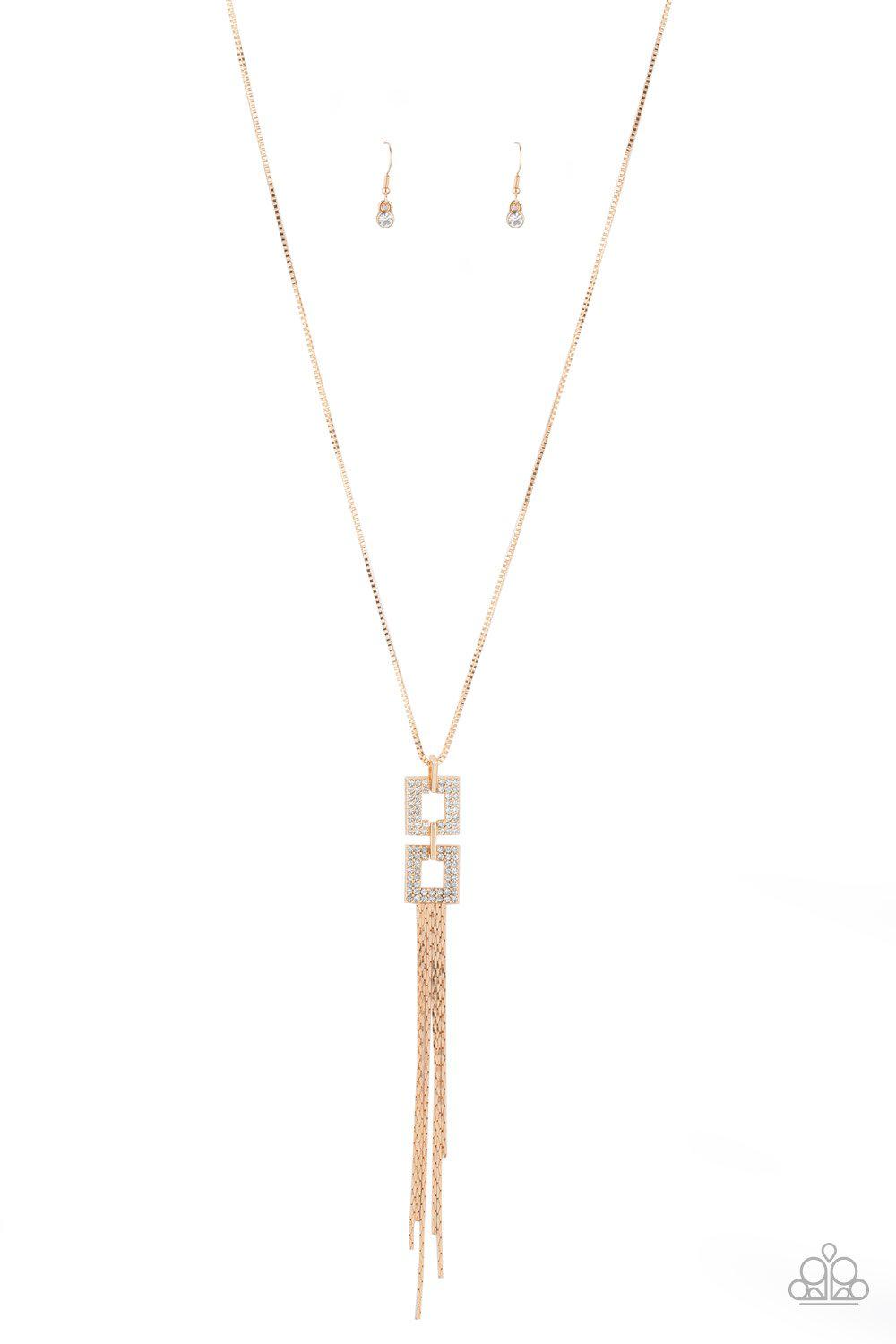 Times Square Stunner Gold Tassel Necklace - Paparazzi Accessories- lightbox - CarasShop.com - Paparazzi Jewelry by Cara Jewels