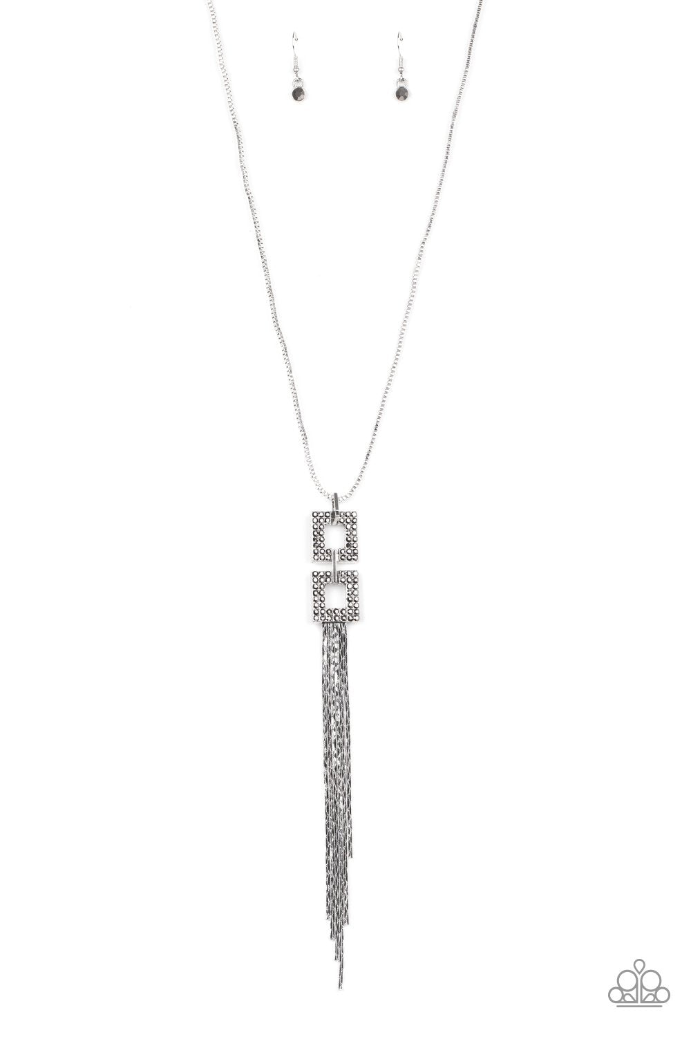 Times Square Stunner Silver Tassel Necklace - Paparazzi Accessories- lightbox - CarasShop.com - Paparazzi Jewelry by Cara Jewels