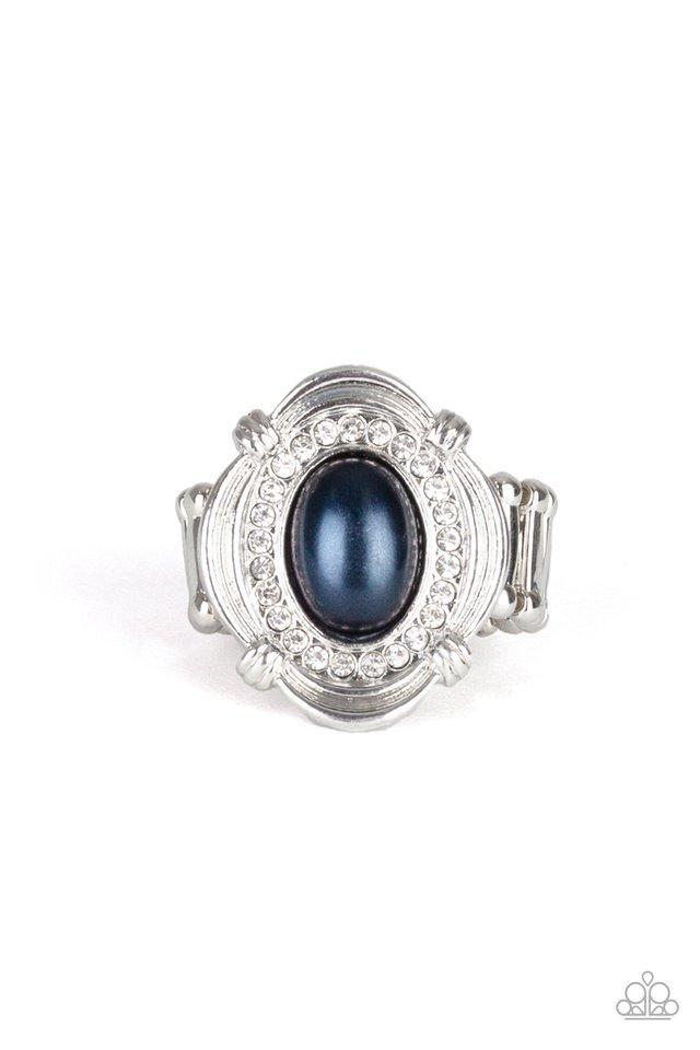 Titanic Twinkle Blue Pearl and White Rhinestone Ring - Paparazzi Accessories- lightbox - CarasShop.com - Paparazzi Jewelry by Cara Jewels