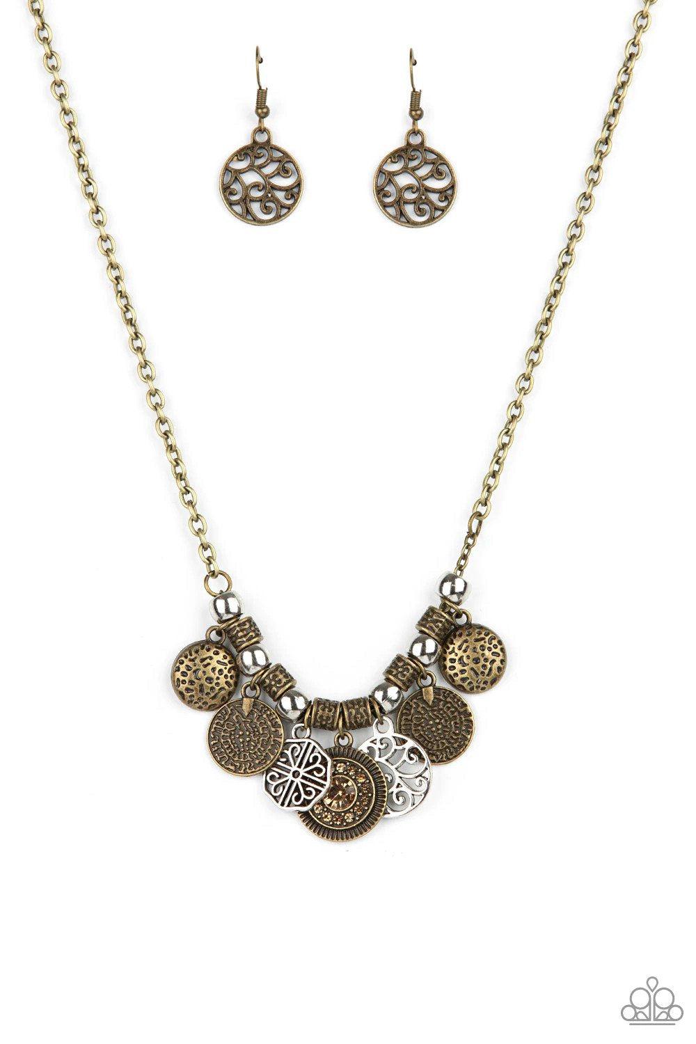To Coin A Phrase Brass Necklace - Paparazzi Accessories- lightbox - CarasShop.com - Paparazzi Jewelry by Cara Jewels