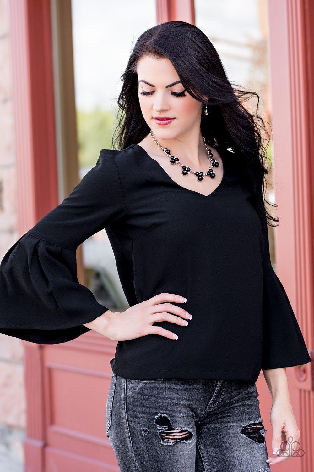 Toast To Perfection Black Pearl Necklace - Paparazzi Accessories- on model - CarasShop.com - Paparazzi Jewelry by Cara Jewels