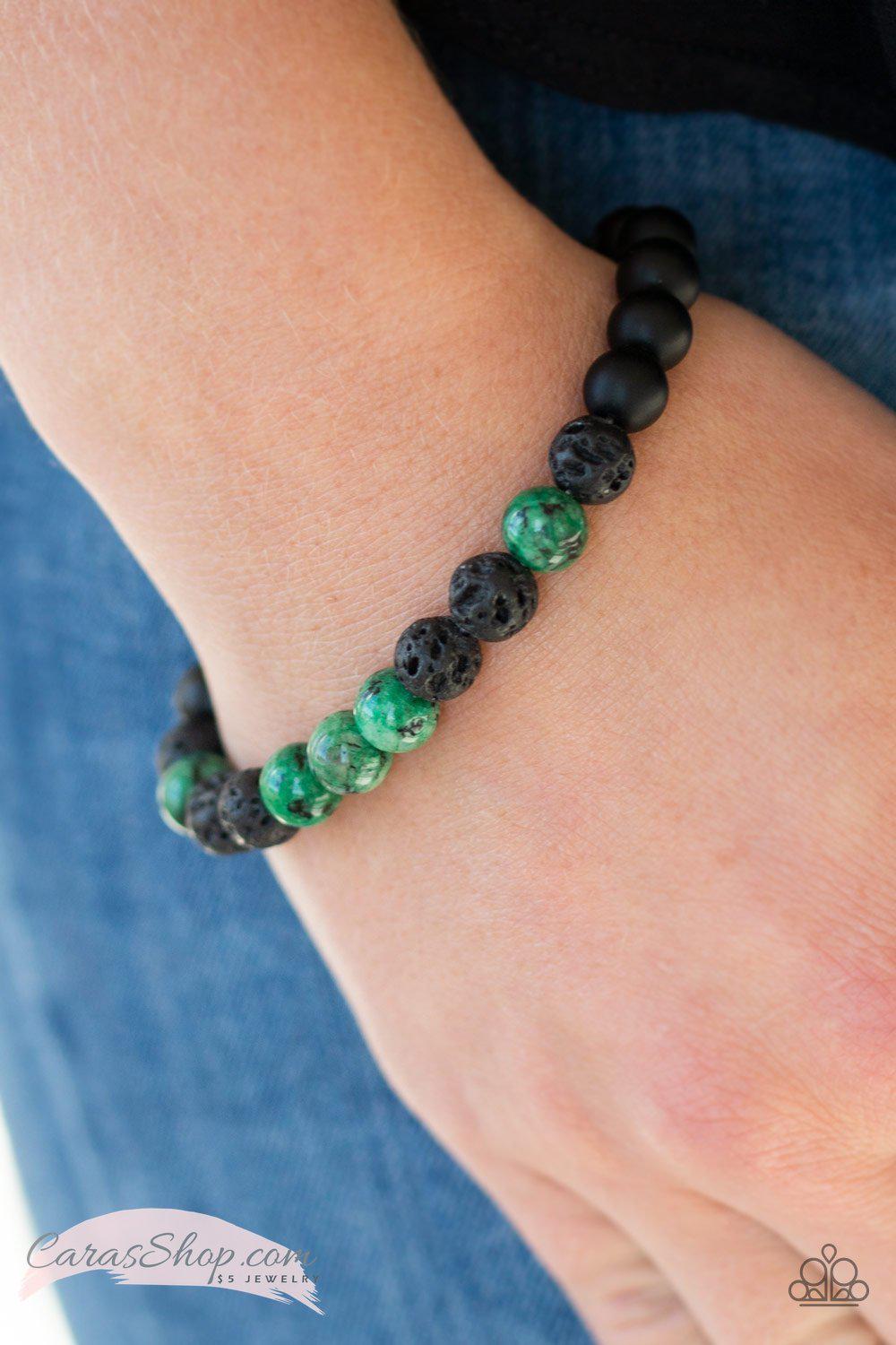 Tone Down Green and Black Stone Stretch Bracelet - Paparazzi Accessories- lightbox - CarasShop.com - Paparazzi Jewelry by Cara Jewels