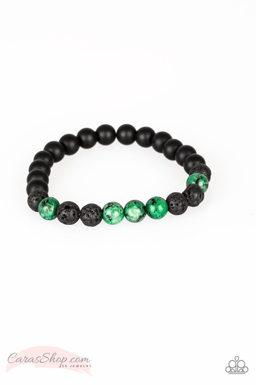 Tone Down Green and Black Stone Stretch Bracelet - Paparazzi Accessories- on model - CarasShop.com - Paparazzi Jewelry by Cara Jewels