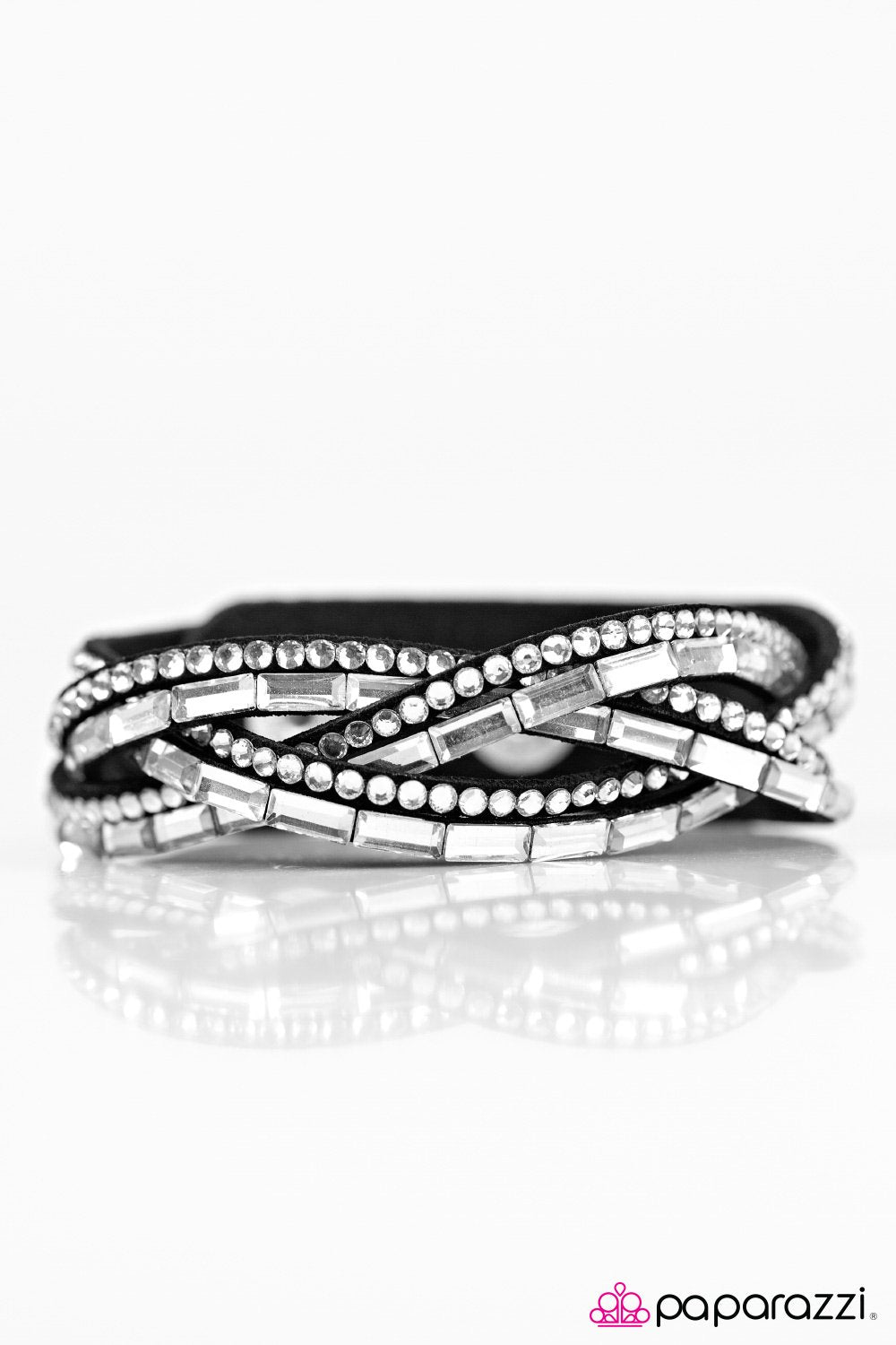 Too Cool for School Black and White Braided Urban Wrap Snap Bracelet - Paparazzi Accessories- lightbox - CarasShop.com - Paparazzi Jewelry by Cara Jewels