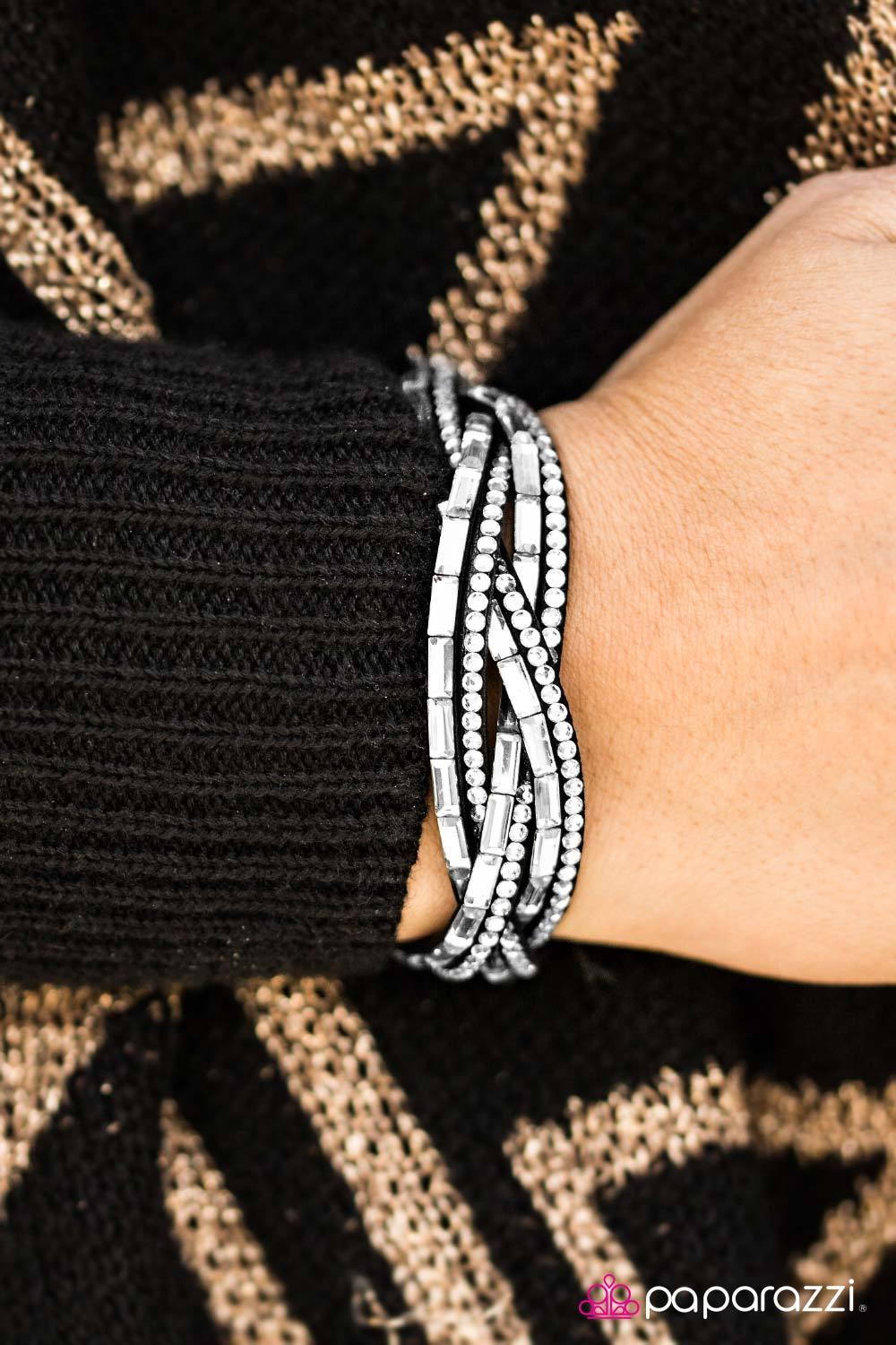 Too Cool for School Black and White Braided Urban Wrap Snap Bracelet - Paparazzi Accessories- lightbox - CarasShop.com - Paparazzi Jewelry by Cara Jewels