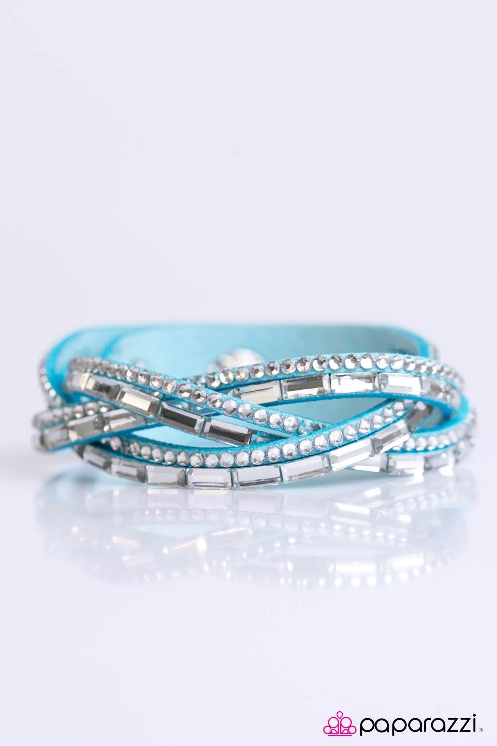 Too Cool for School Blue and White Braided Urban Wrap Snap Bracelet - Paparazzi Accessories- lightbox - CarasShop.com - Paparazzi Jewelry by Cara Jewels