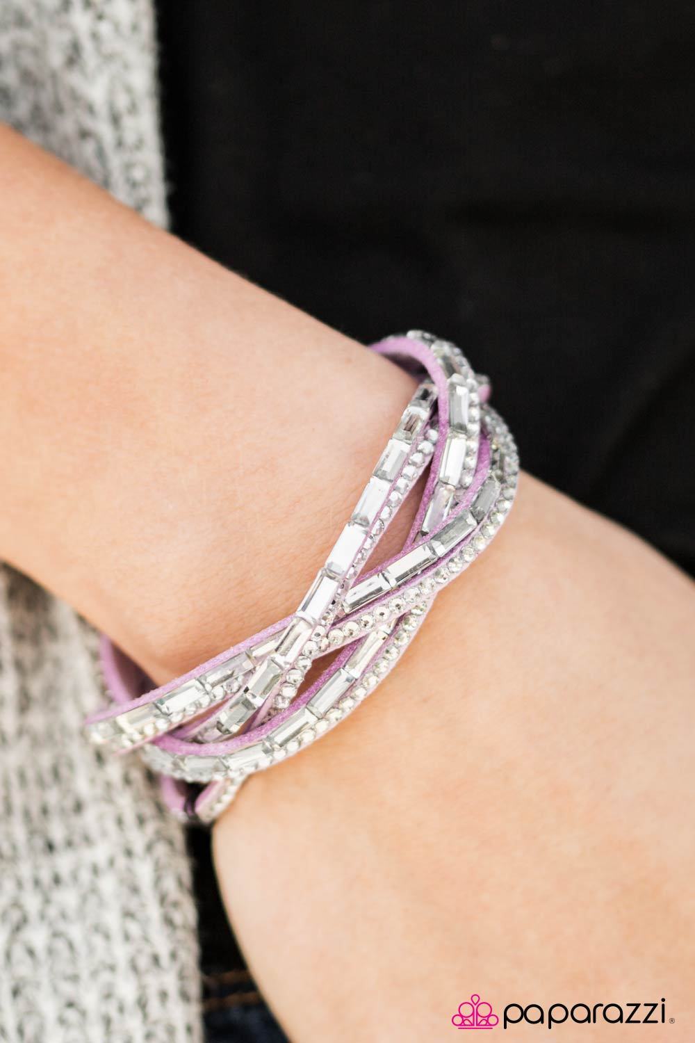 Too Cool for School Purple and White Braided Urban Wrap Snap Bracelet - Paparazzi Accessories- on model - CarasShop.com - Paparazzi Jewelry by Cara Jewels