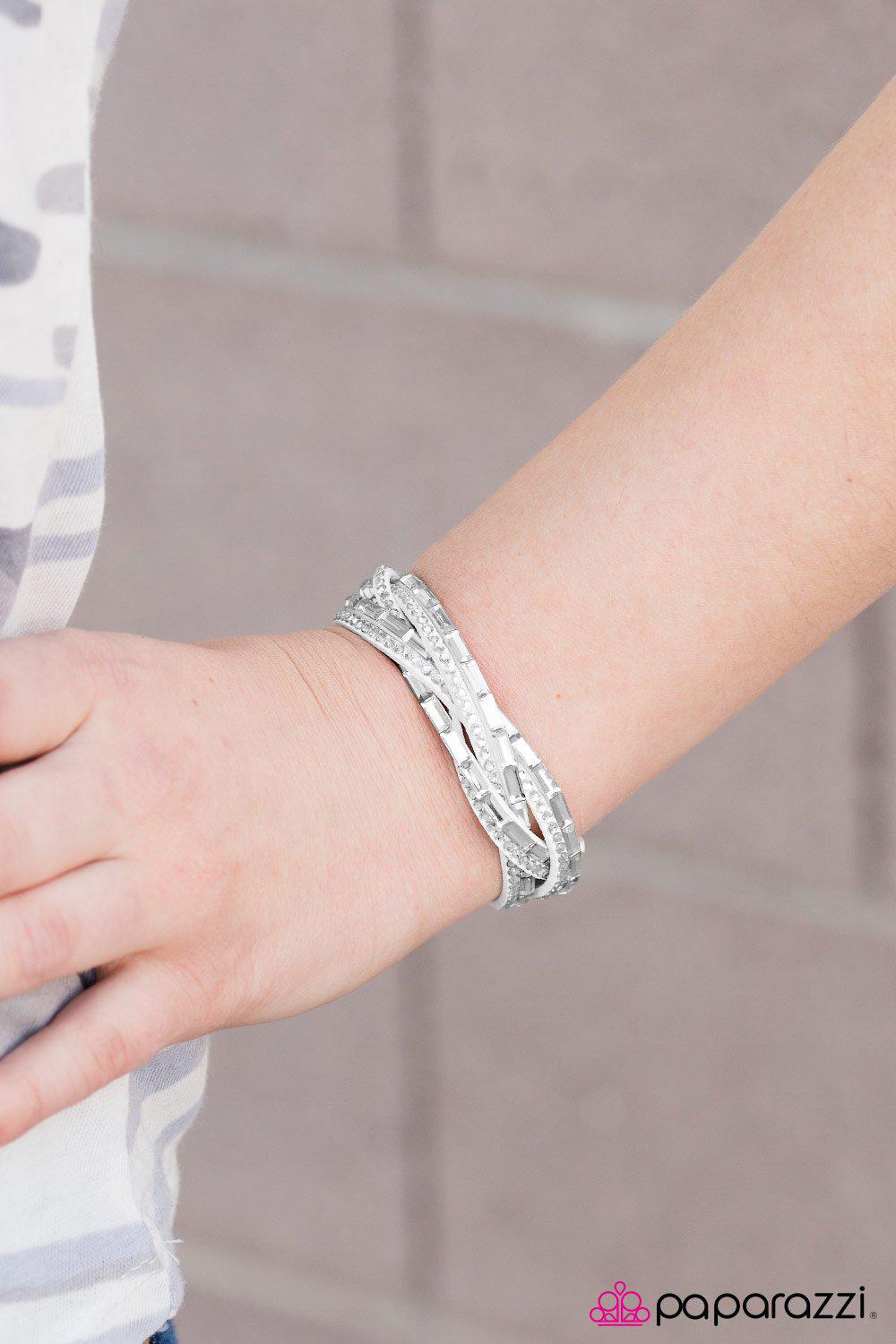 Too Cool for School White Braided Urban Wrap Snap Bracelet - Paparazzi Accessories- lightbox - CarasShop.com - Paparazzi Jewelry by Cara Jewels