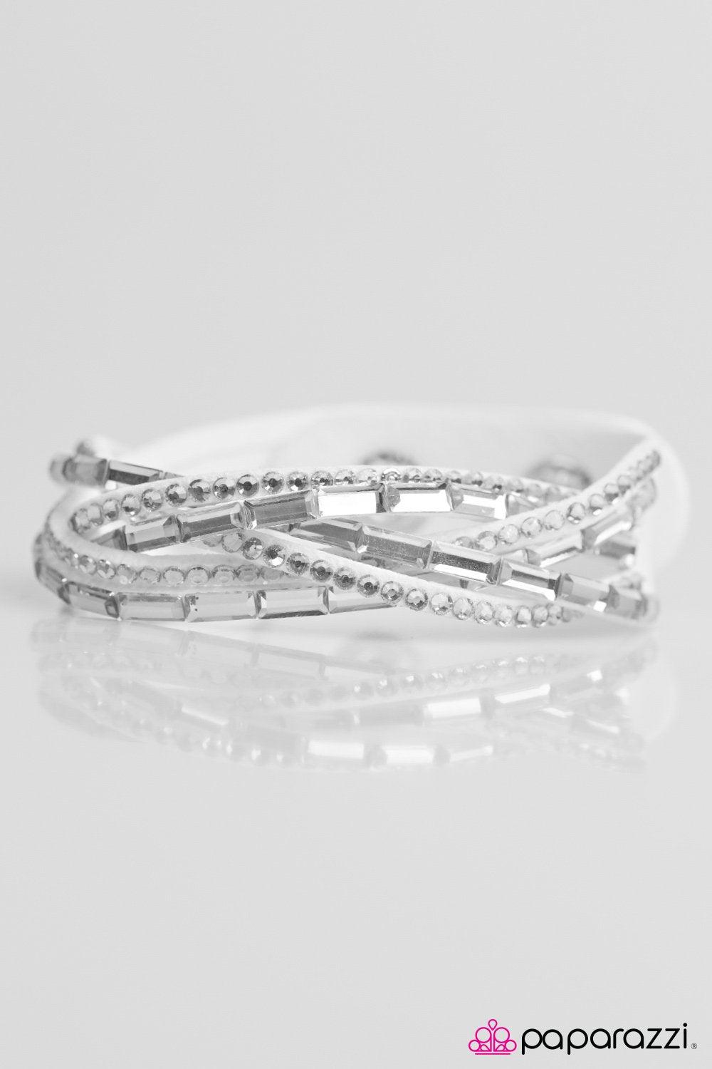 Too Cool for School White Braided Urban Wrap Snap Bracelet - Paparazzi Accessories- on model - CarasShop.com - Paparazzi Jewelry by Cara Jewels