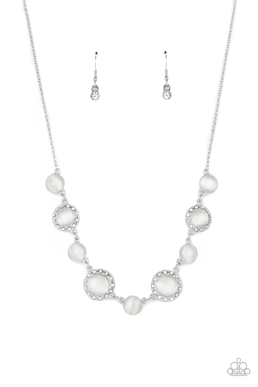 Too Good to BEAM True White Cat's Eye Necklace- lightbox - CarasShop.com - Paparazzi Jewelry by Cara Jewels