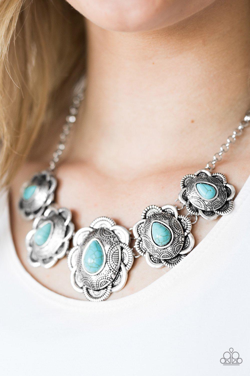 Too Many Chiefs Silver and Turquoise Blue Stone Necklace - Paparazzi Accessories- lightbox - CarasShop.com - Paparazzi Jewelry by Cara Jewels