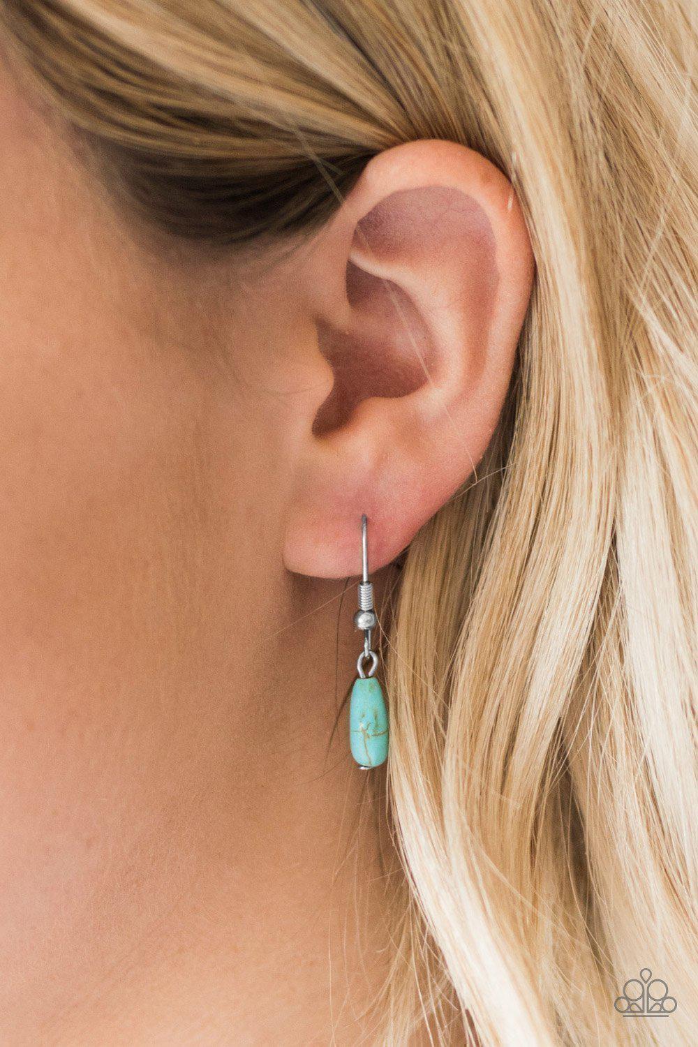 Too Many Chiefs Silver and Turquoise Blue Stone Necklace - Paparazzi Accessories- on model - CarasShop.com - Paparazzi Jewelry by Cara Jewels