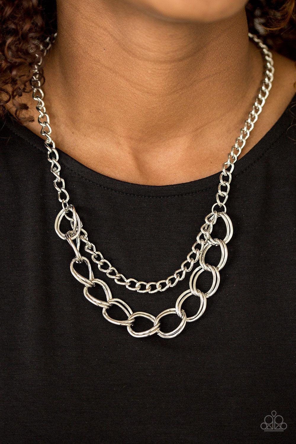 Top Boss Silver Chain Necklace - Paparazzi Accessories- on model - CarasShop.com - Paparazzi Jewelry by Cara Jewels