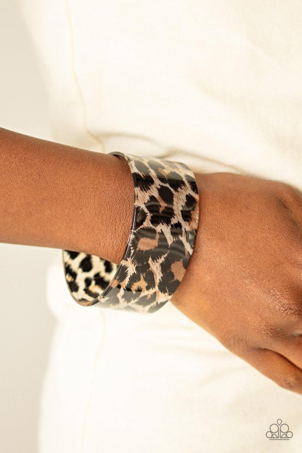 Top Cat Brown Animal Print Acrylic Cuff Bracelet - Paparazzi Accessories- lightbox - CarasShop.com - Paparazzi Jewelry by Cara Jewels