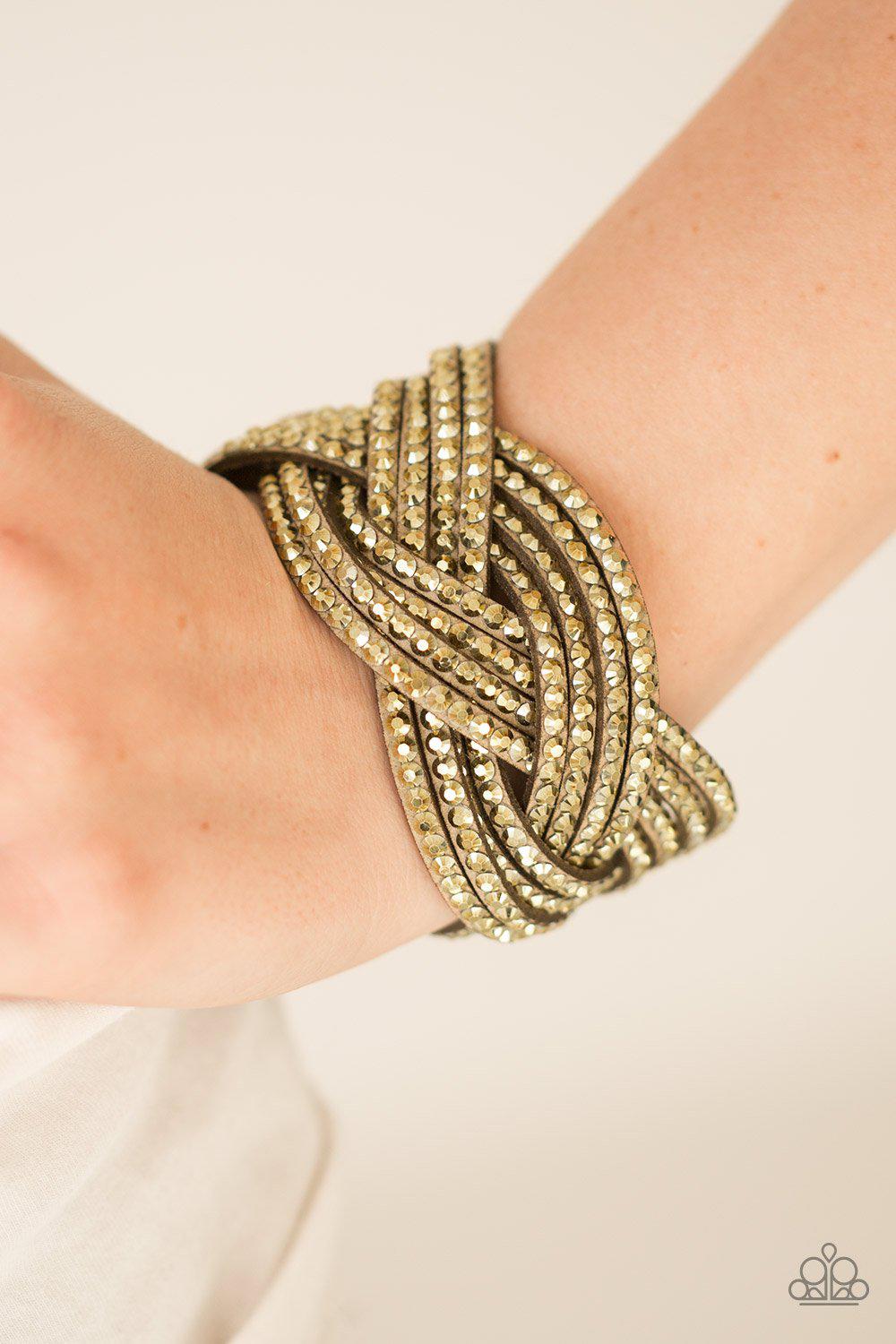 Top Class Chic Brown and Brass Braided Urban Wrap Snap Bracelet - Paparazzi Accessories- lightbox - CarasShop.com - Paparazzi Jewelry by Cara Jewels
