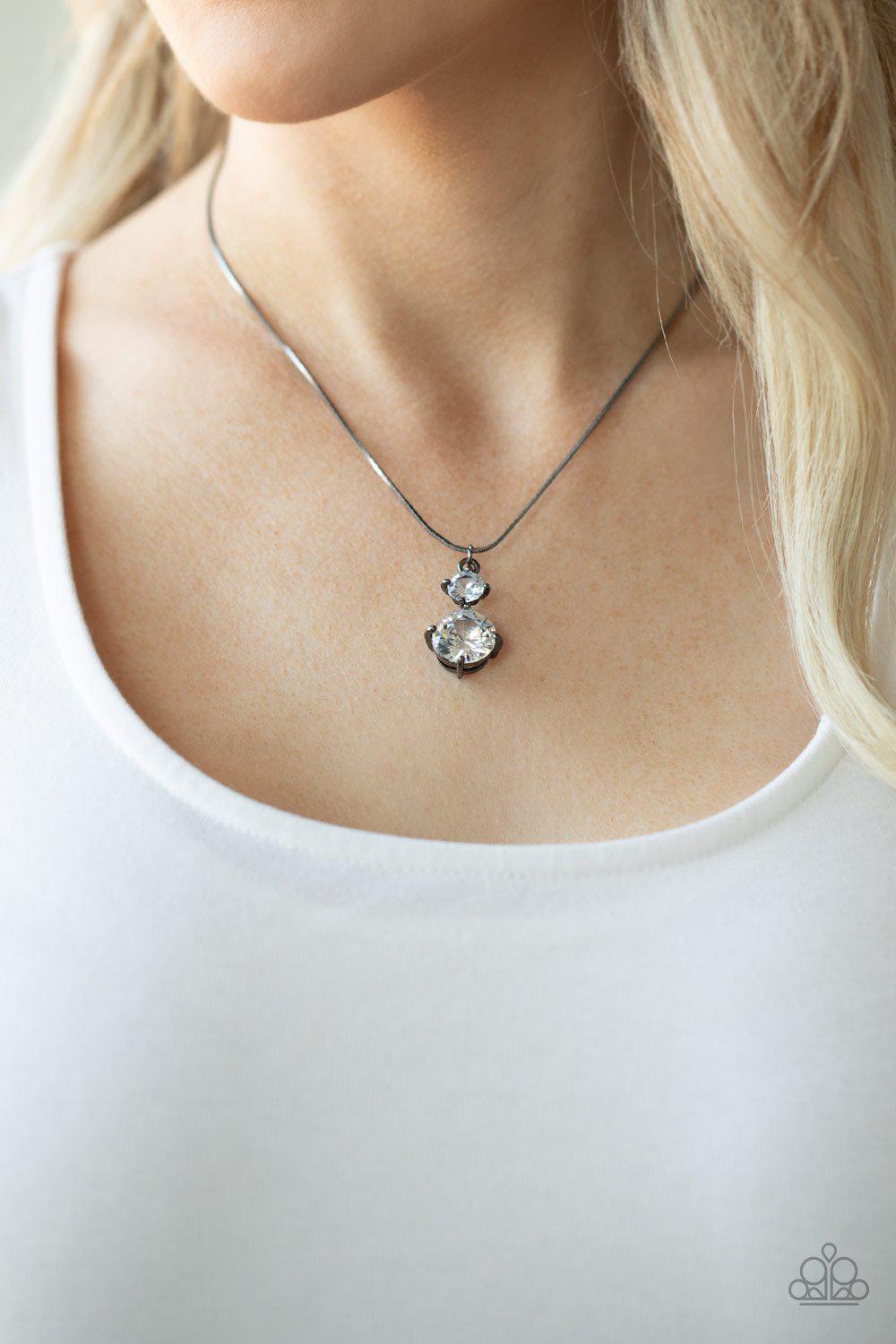 Top Dollar Diva Gunmetal Black and White Rhinestone Necklace - Paparazzi Accessories- lightbox - CarasShop.com - Paparazzi Jewelry by Cara Jewels