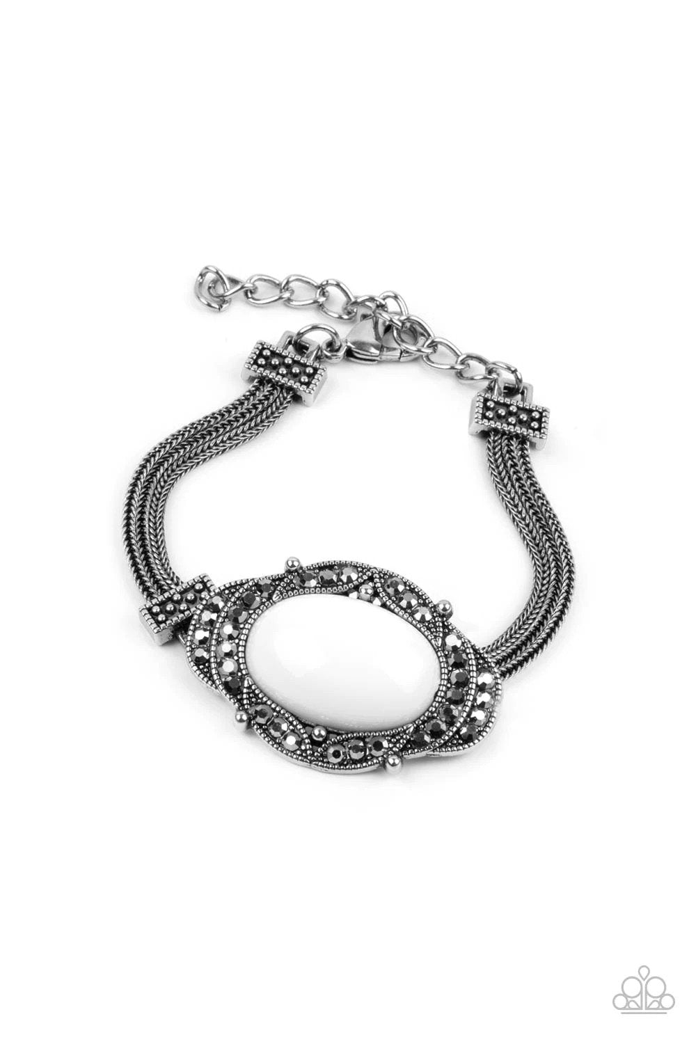 Top-Notch Drama White Bracelet - Paparazzi Accessories- lightbox - CarasShop.com - Paparazzi Jewelry by Cara Jewels
