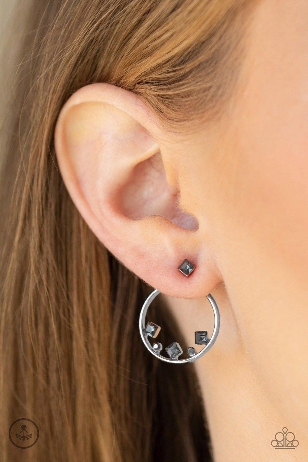 Top Notch Twinkle Silver Post Earrings - Paparazzi Accessories- on model - CarasShop.com - Paparazzi Jewelry by Cara Jewels