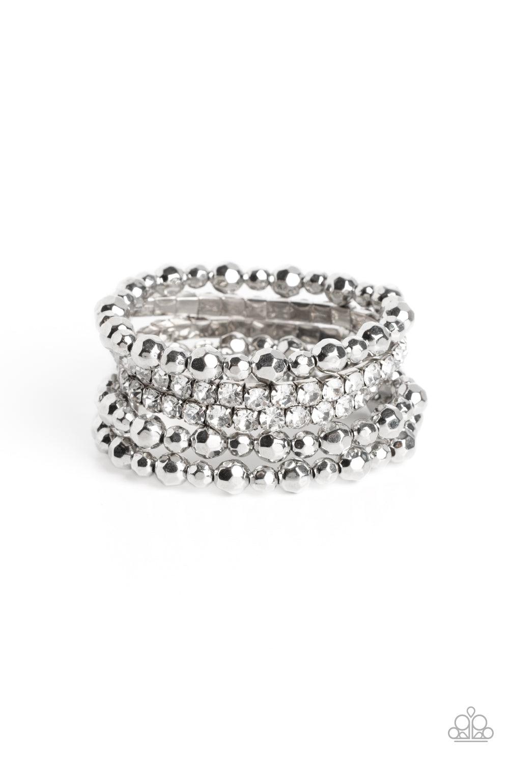 Top Notch Twinkle White Rhinestone & Silver Bracelet - Paparazzi Accessories- lightbox - CarasShop.com - Paparazzi Jewelry by Cara Jewels