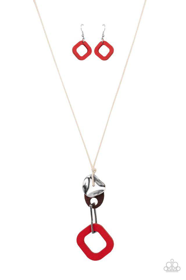 Top Of The WOOD Chain Red and White Necklace - Paparazzi Accessories- lightbox - CarasShop.com - Paparazzi Jewelry by Cara Jewels