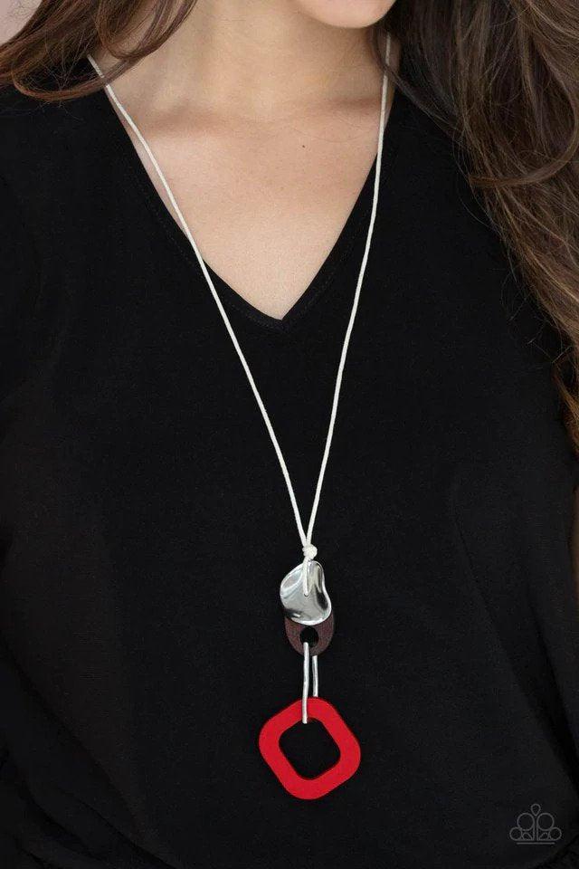 Top Of The WOOD Chain Red and White Necklace - Paparazzi Accessories- on model - CarasShop.com - Paparazzi Jewelry by Cara Jewels