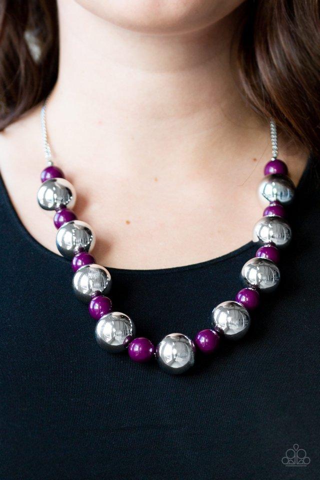 Top Pop Purple and Silver Necklace - Paparazzi Accessories- on model - CarasShop.com - Paparazzi Jewelry by Cara Jewels