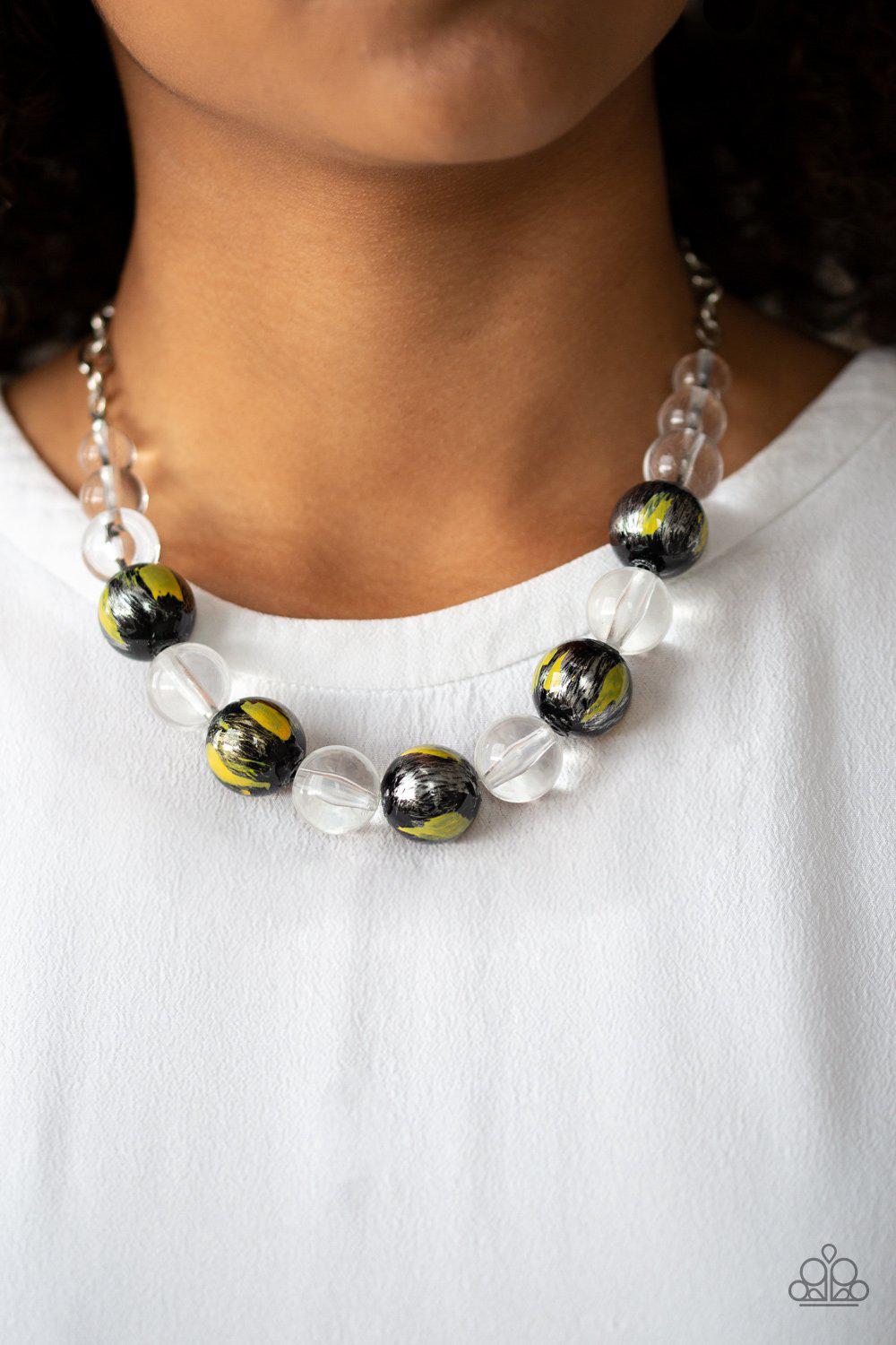 Torrid Tide Yellow Necklace - Paparazzi Accessories- on model - CarasShop.com - Paparazzi Jewelry by Cara Jewels