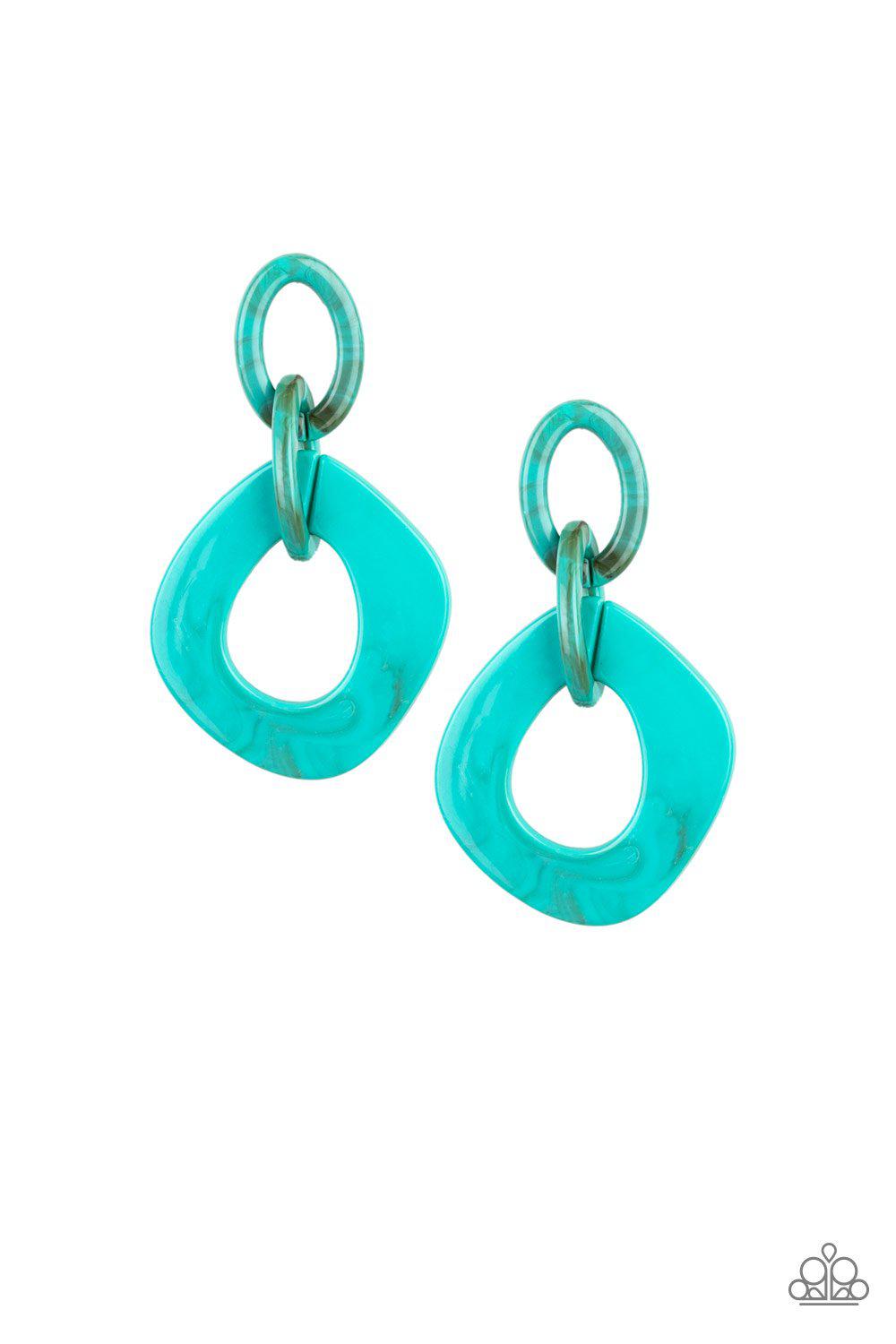 Torrid Tropicana Blue Acrylic Earrings - Paparazzi Accessories- on model - CarasShop.com - Paparazzi Jewelry by Cara Jewels