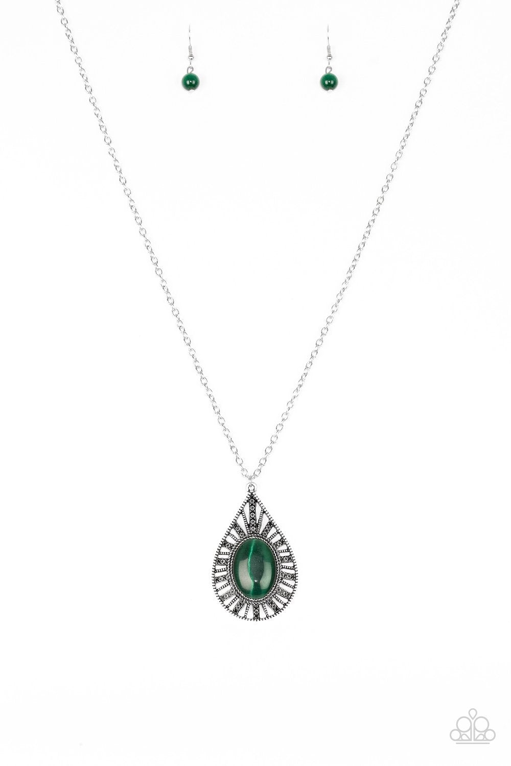 Total Tranquility Green Moonstone Necklace - Paparazzi Accessories- lightbox - CarasShop.com - Paparazzi Jewelry by Cara Jewels