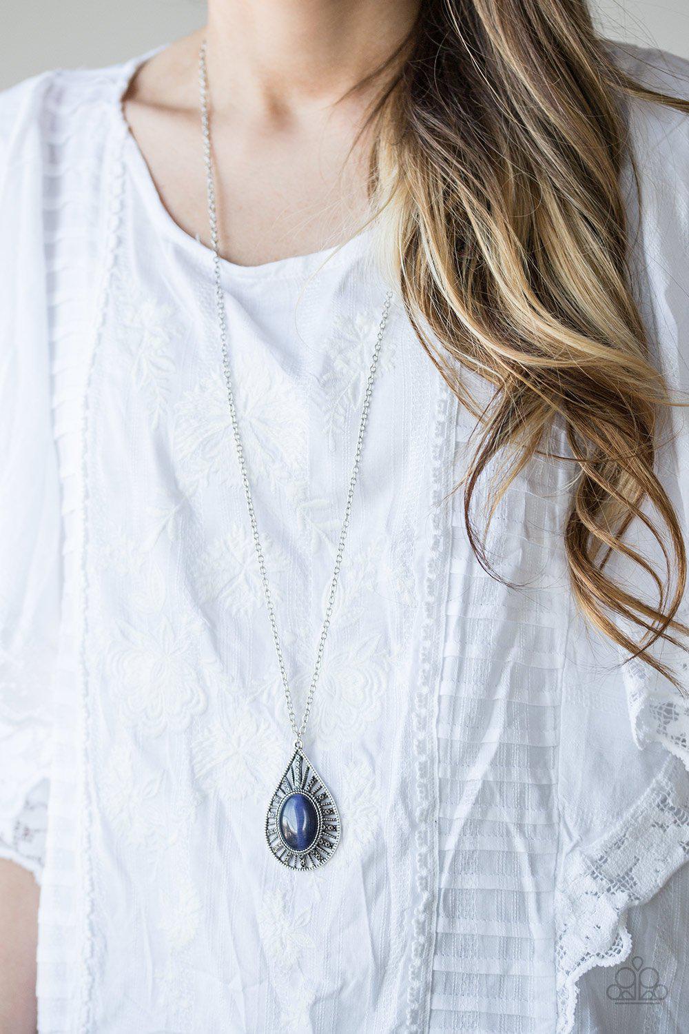Total Tranquility Silver and Blue Moonstone Necklace - Paparazzi Accessories- on model - CarasShop.com - Paparazzi Jewelry by Cara Jewels