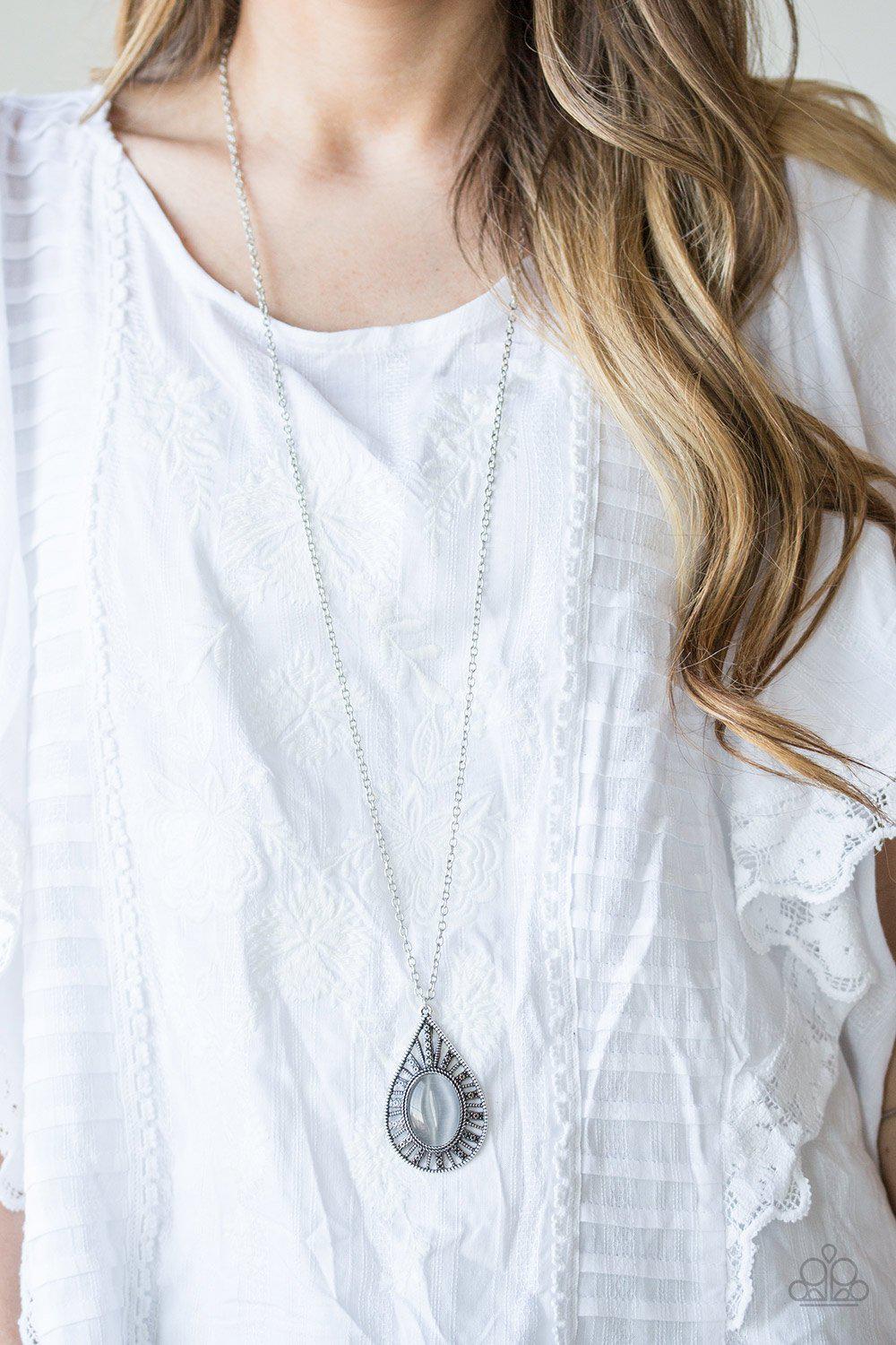 Total Tranquility Silver Moonstone Necklace - Paparazzi Accessories- on model - CarasShop.com - Paparazzi Jewelry by Cara Jewels