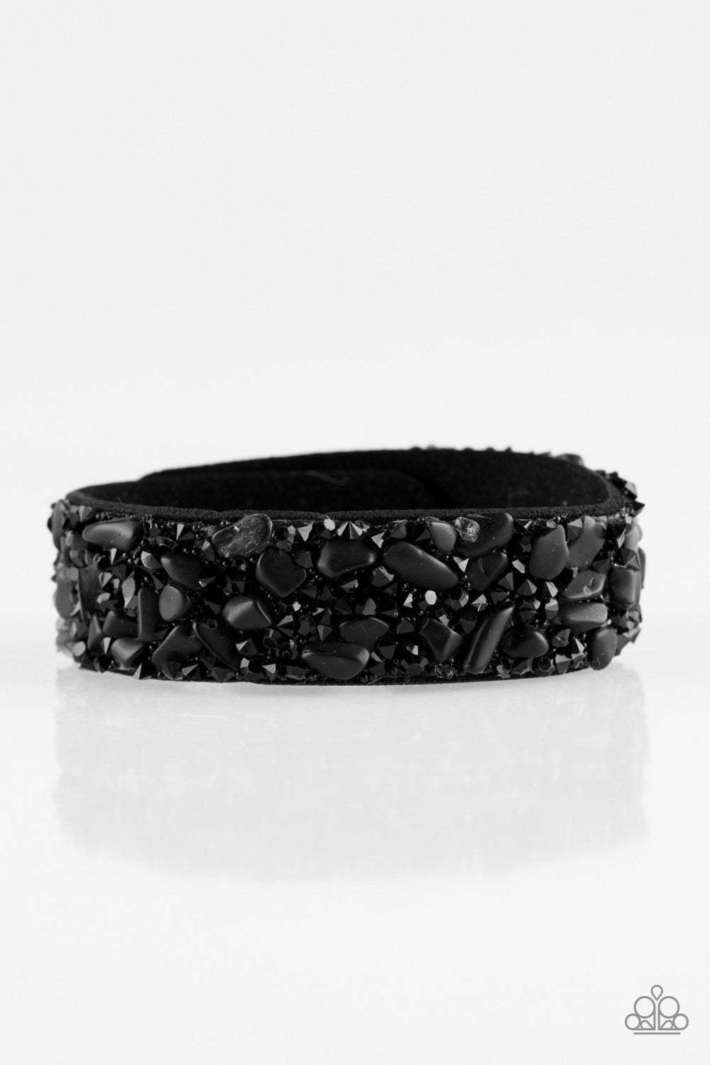 Totally Crushed It Black Crushed Stone Urban Wrap Snap Bracelet - Paparazzi Accessories- lightbox - CarasShop.com - Paparazzi Jewelry by Cara Jewels