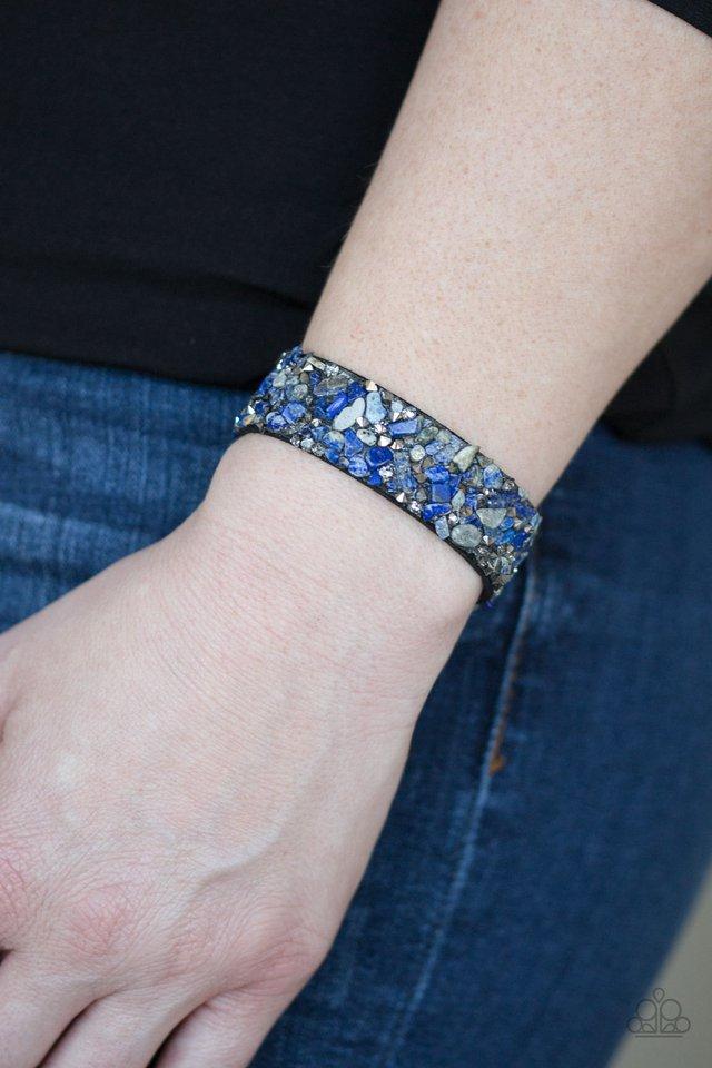 Totally Crushed It Blue Crushed Stone Urban Wrap Snap Bracelet - Paparazzi Accessories- on model - CarasShop.com - Paparazzi Jewelry by Cara Jewels
