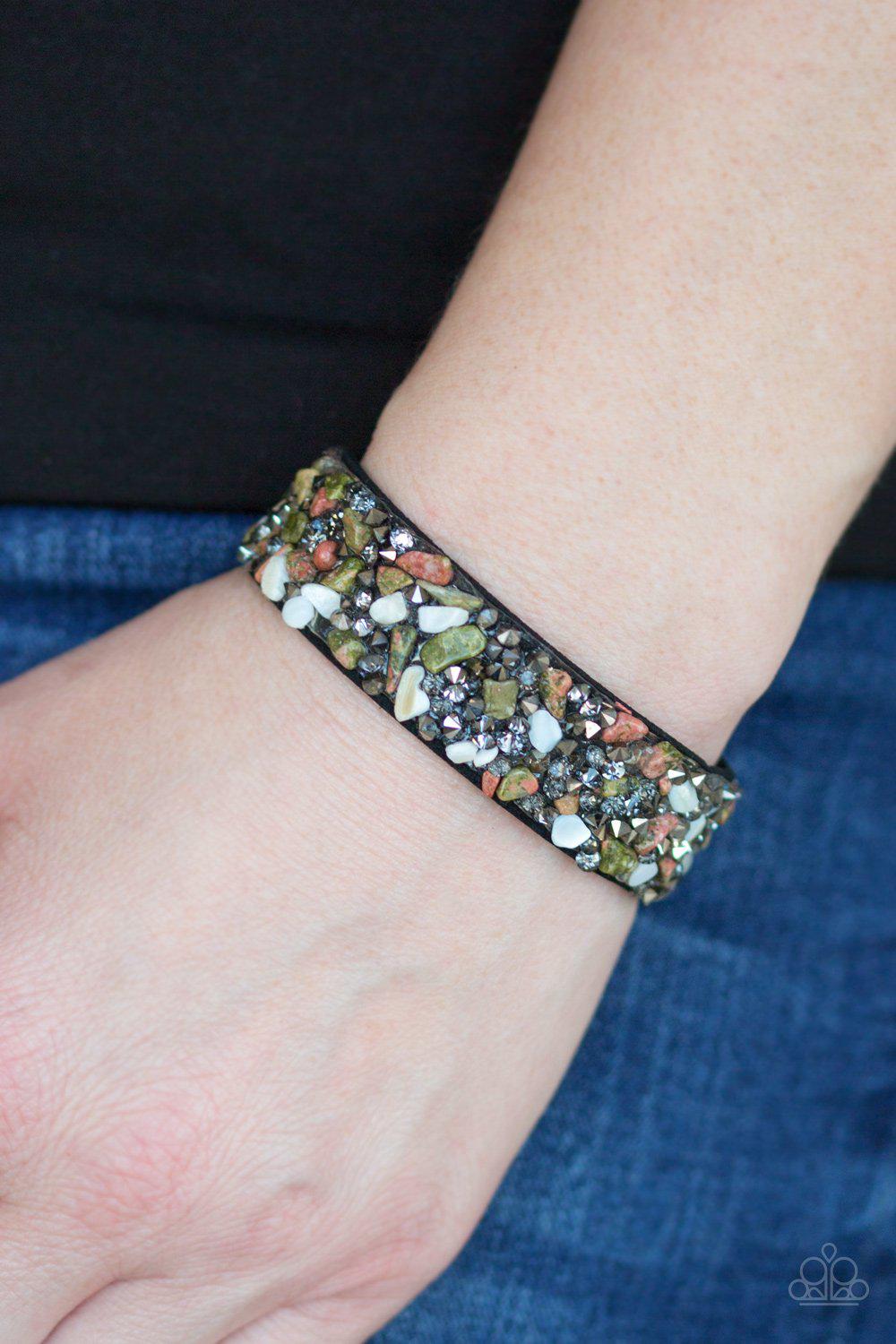 Totally Crushed It Multi-color Crushed Stone Urban Wrap Snap Bracelet - Paparazzi Accessories- on model - CarasShop.com - Paparazzi Jewelry by Cara Jewels