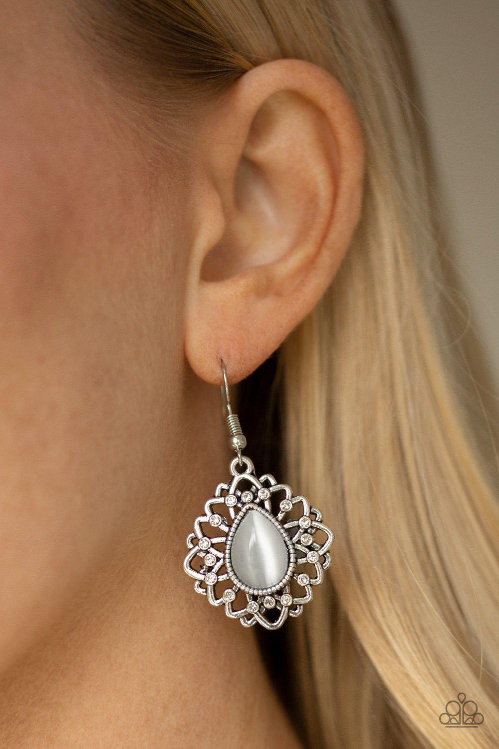 Totally GLOWN Away White Moonstone Earrings - Paparazzi Accessories- lightbox - CarasShop.com - Paparazzi Jewelry by Cara Jewels