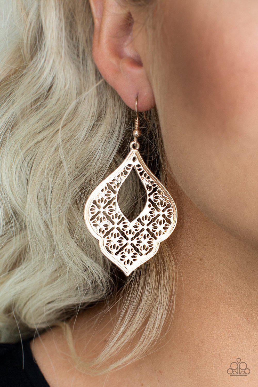 Totally Taj Mahal Rose Gold Earrings - Paparazzi Accessories- lightbox - CarasShop.com - Paparazzi Jewelry by Cara Jewels